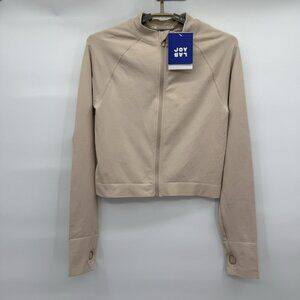 Joy Lab Women's Athletic Fitted Full Zip Top‎ Small Cream Thumb Holes Stretch